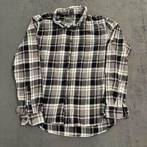 Eddie Bauer Flannel Shirt Mens Medium Black Gray Button Up Southwestern Slim Fit